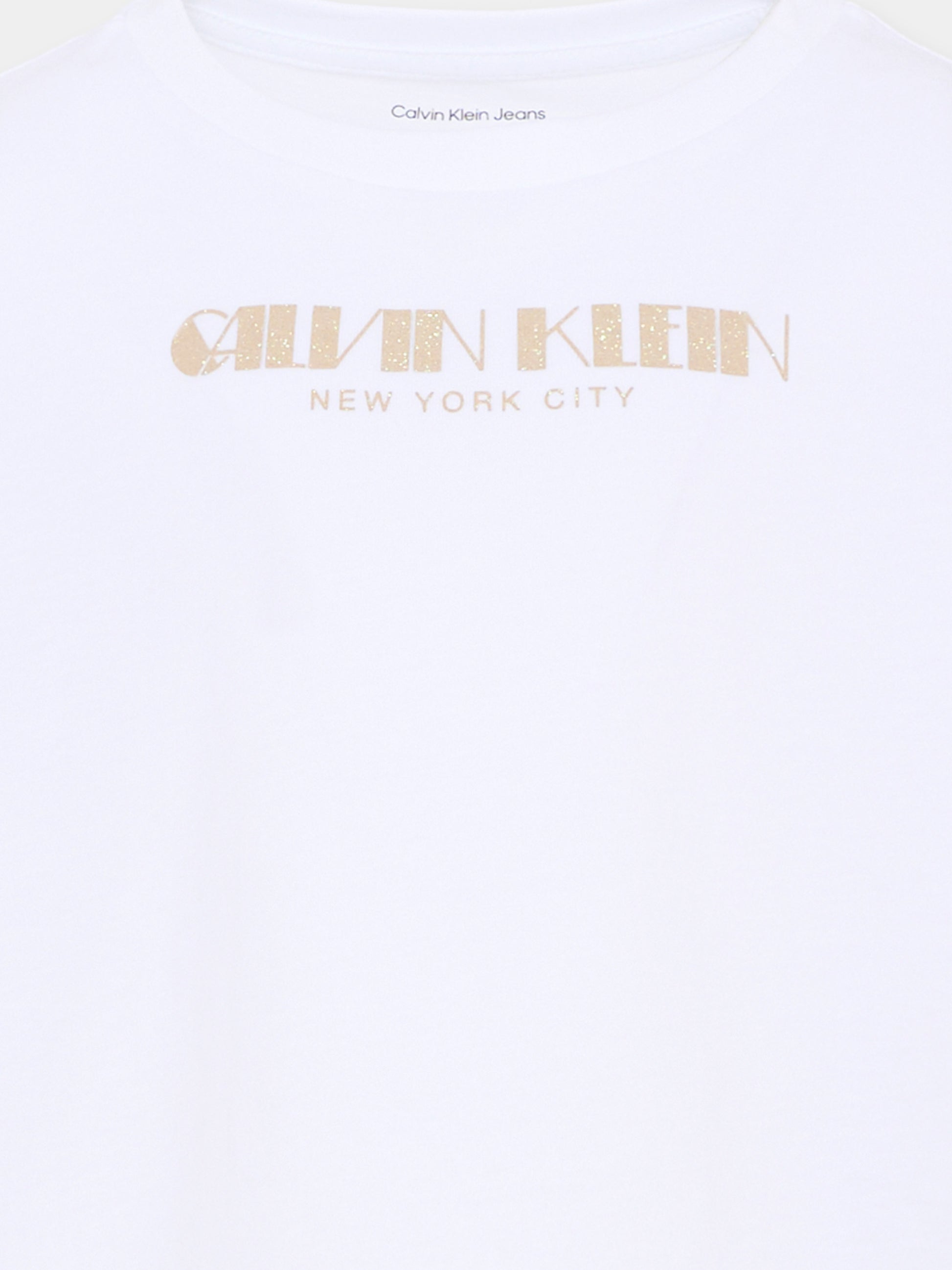 T-shirt bianca per bambina con logo,Calvin Klein Kids,IG0IG03090 YAF
