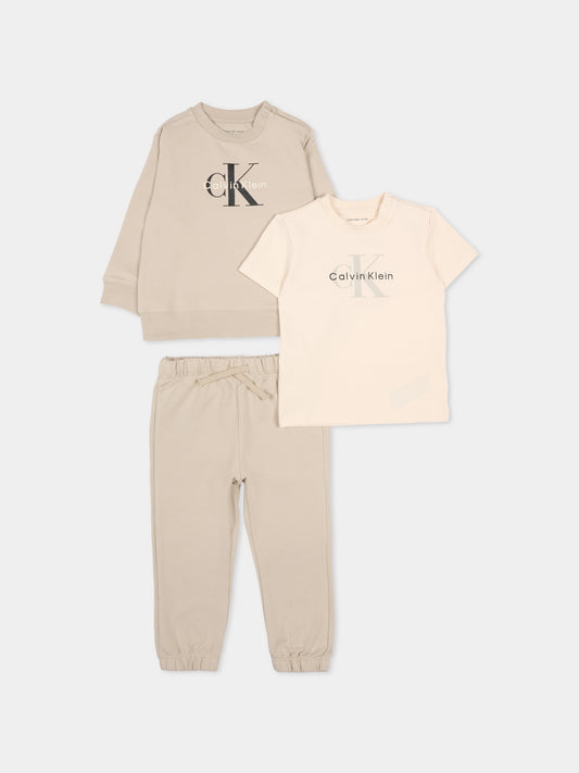 Completo sportivo beige per neonati con logo,Calvin Klein Kids,IN0IN00336 PK4