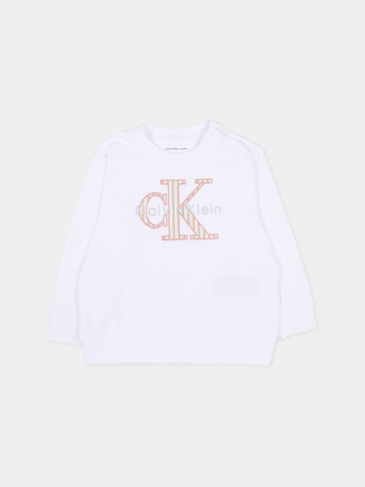 Felpa bianca per neonata con logo CK,Calvin Klein Kids,IN0IN00346 YAF
