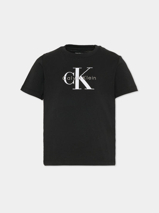 T-shirt nera per bambini con logo,Calvin Klein Kids,IU0IU00715 BEH