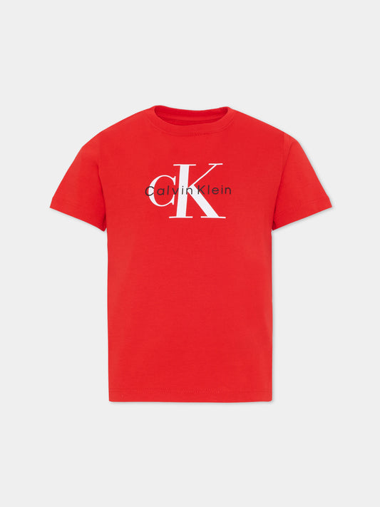 T-shirt rossa per bambini con logo,Calvin Klein Kids,IU0IU00715 X0A