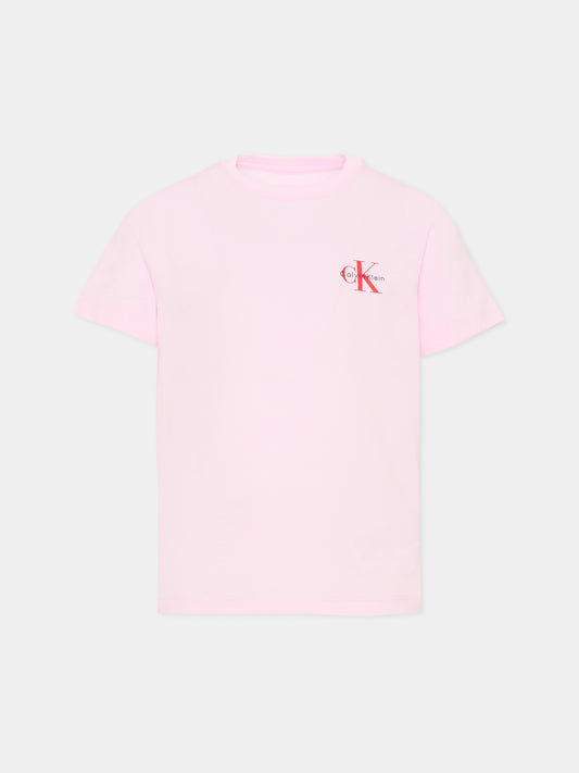 T-shirt rosa per bambina con logo,Calvin Klein Kids,IU0IU00719 TN9