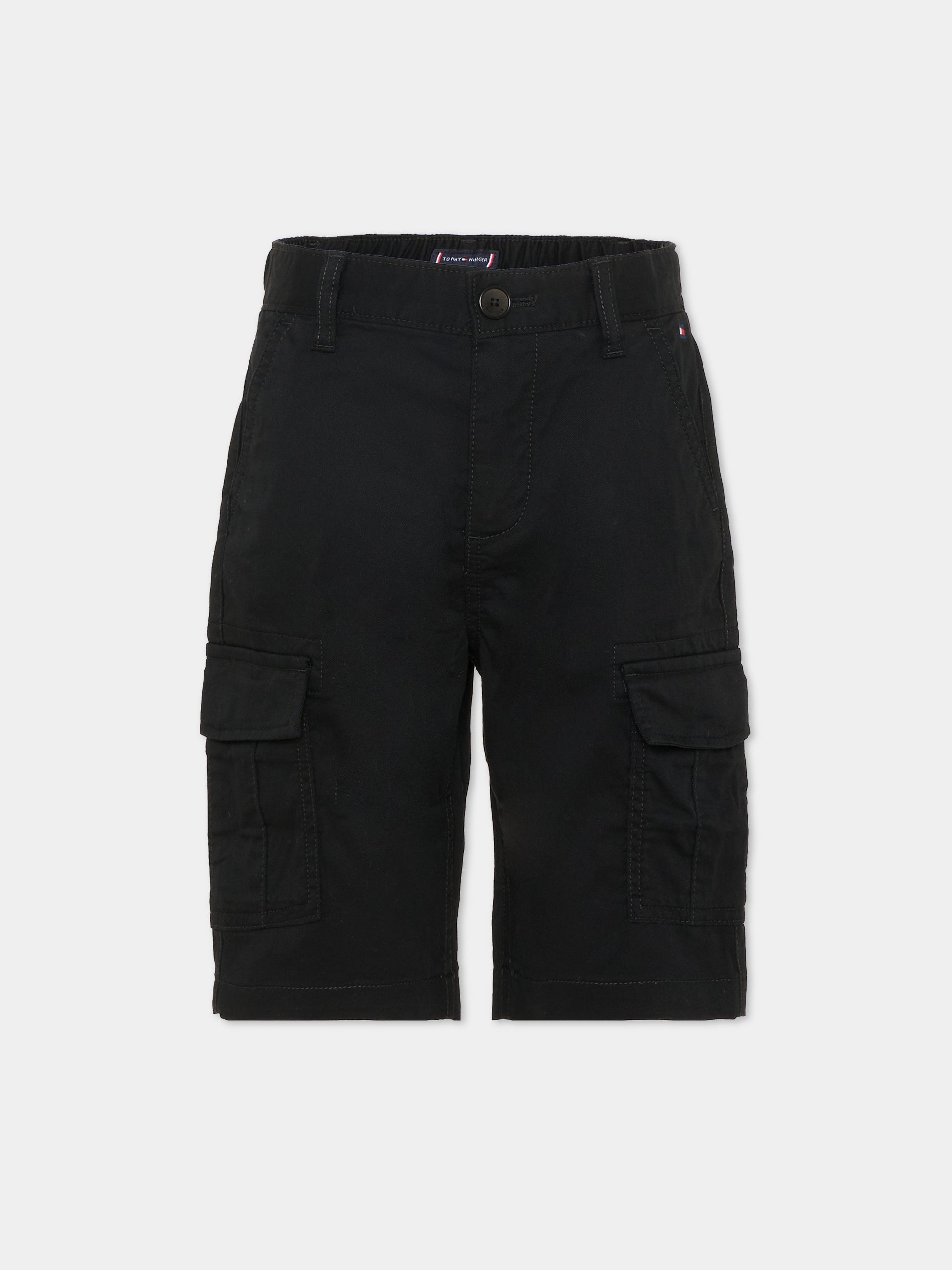 Shorts nero per bambino con bandierina,Tommy Hilfiger Junior,KB0KB10024 BDS