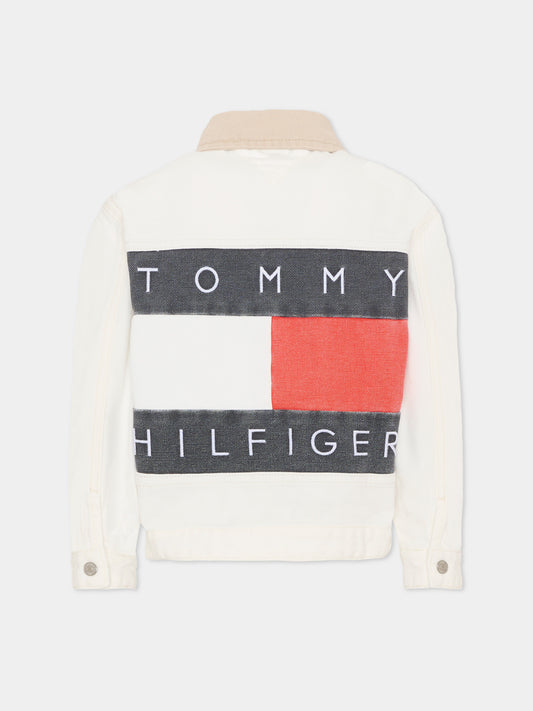 Giubbotto di jeans bianco per bambino con logo,Tommy Hilfiger Junior,KB0KB10082 1CD