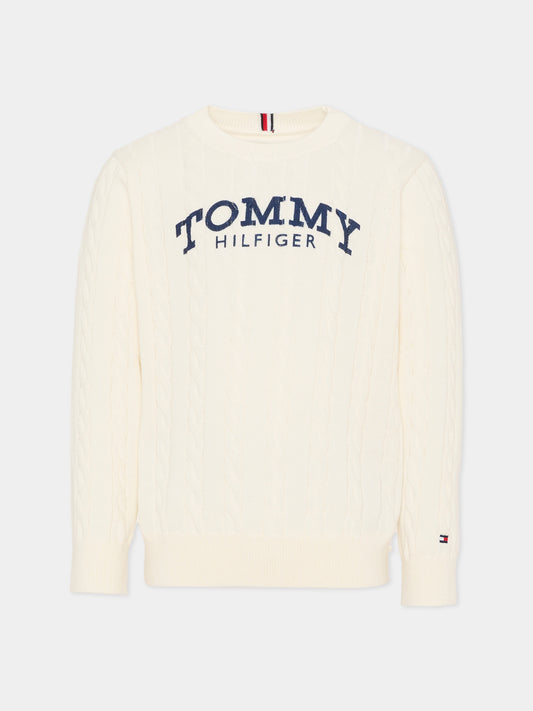 Maglione avorio per bambino con logo,Tommy Hilfiger Junior,KB0KB10347 YA8