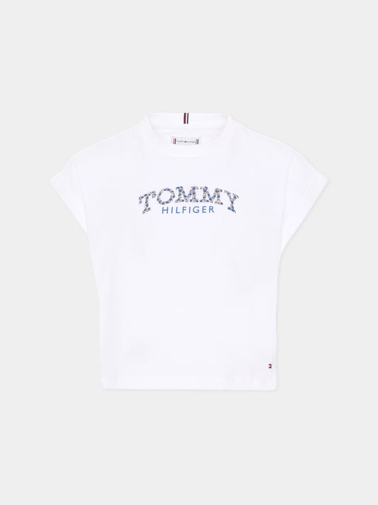 T-shirt bianca per bambina con logo,Tommy Hilfiger Junior,KG0KG08975 YBR