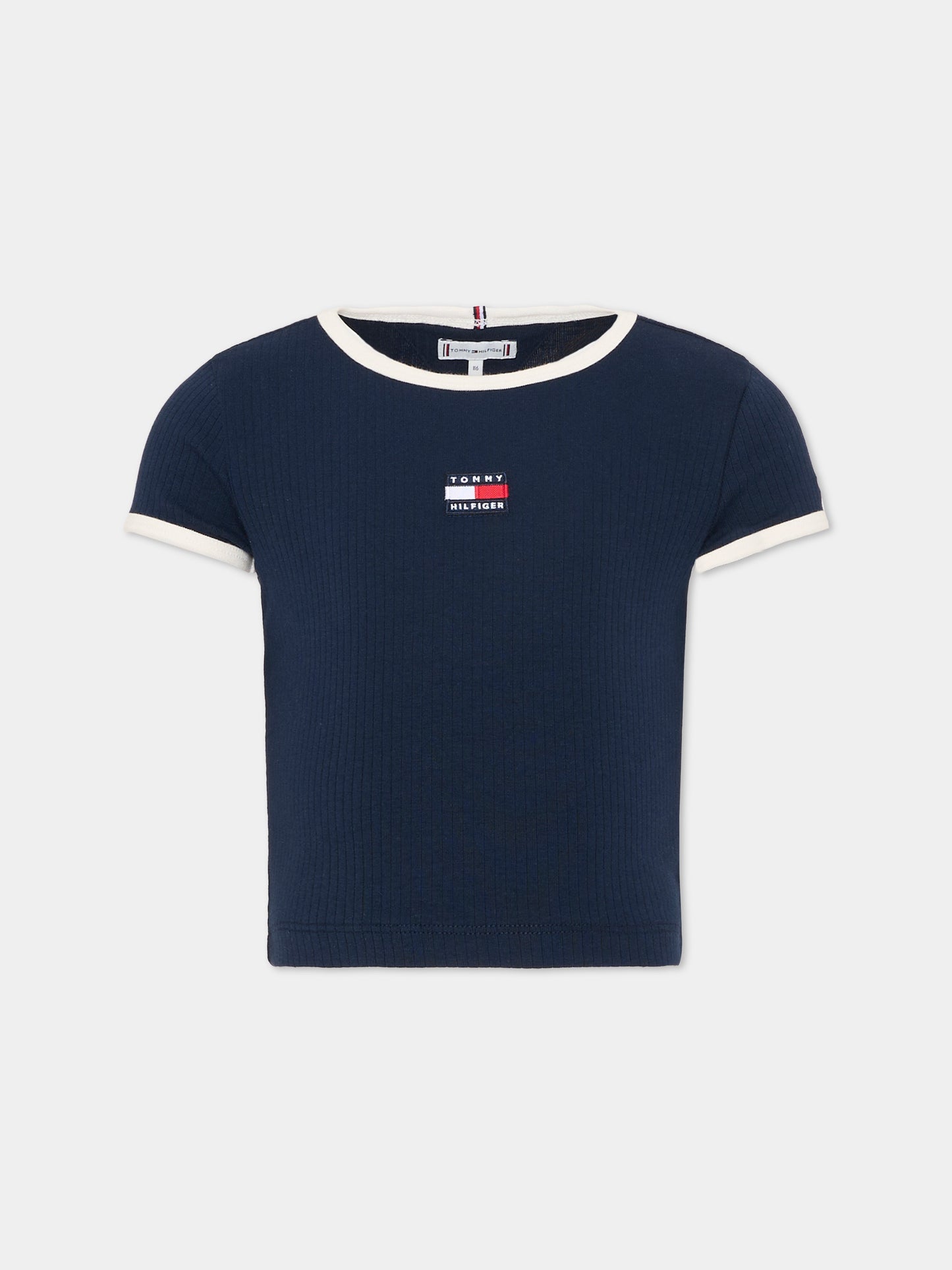 T-shirt blu per bambina con logo,Tommy Hilfiger Junior,KG0KG09066 C1G