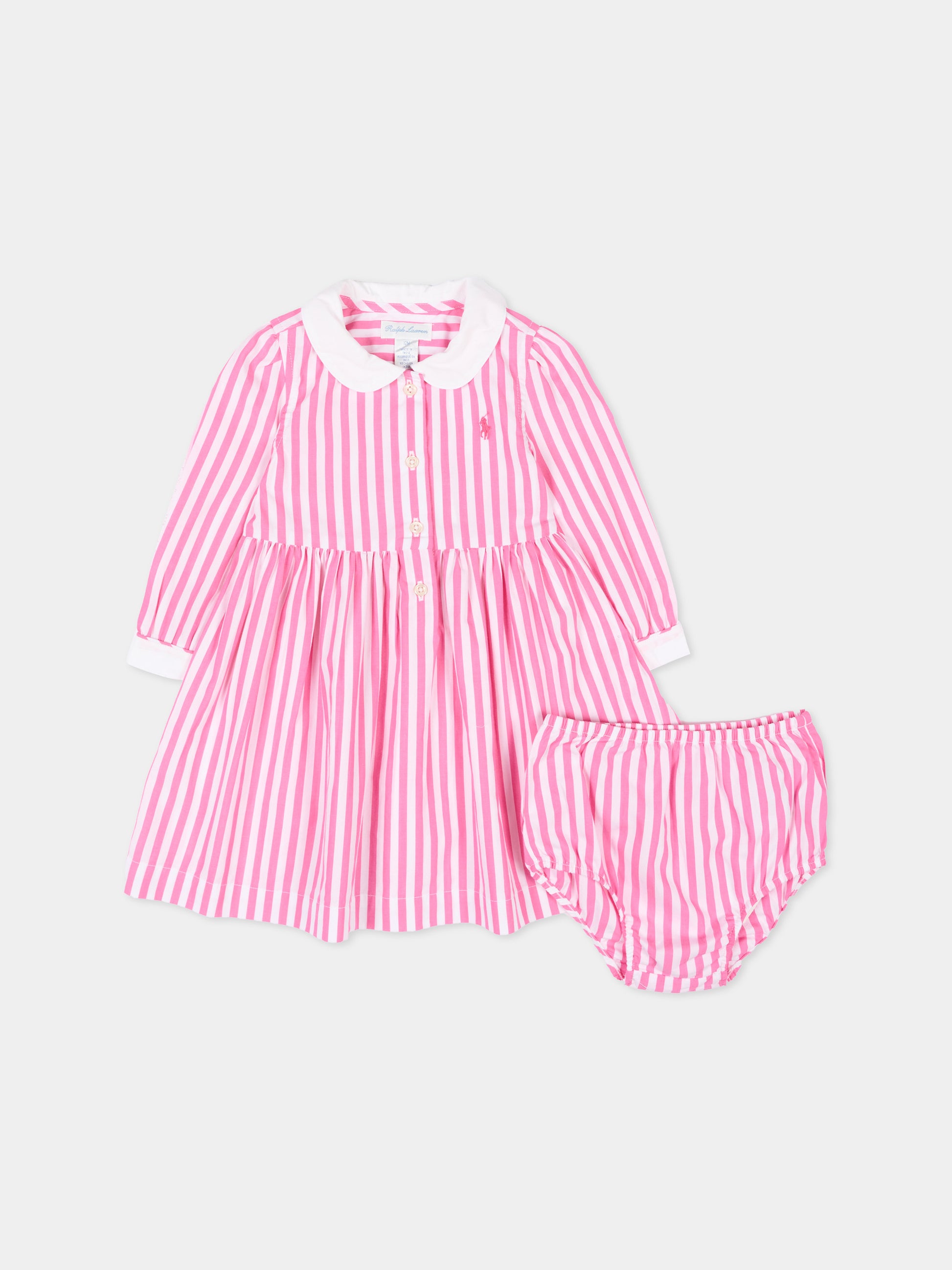 Vestito rosa per neonata a righe,Ralph Lauren Kids,A95899001