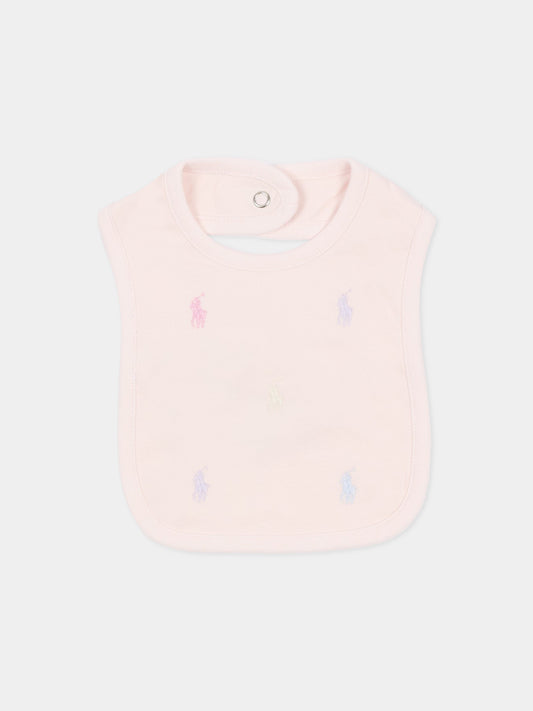Bavaglino rosa per neonata con iconici cavallini,Ralph Lauren Kids,876689001