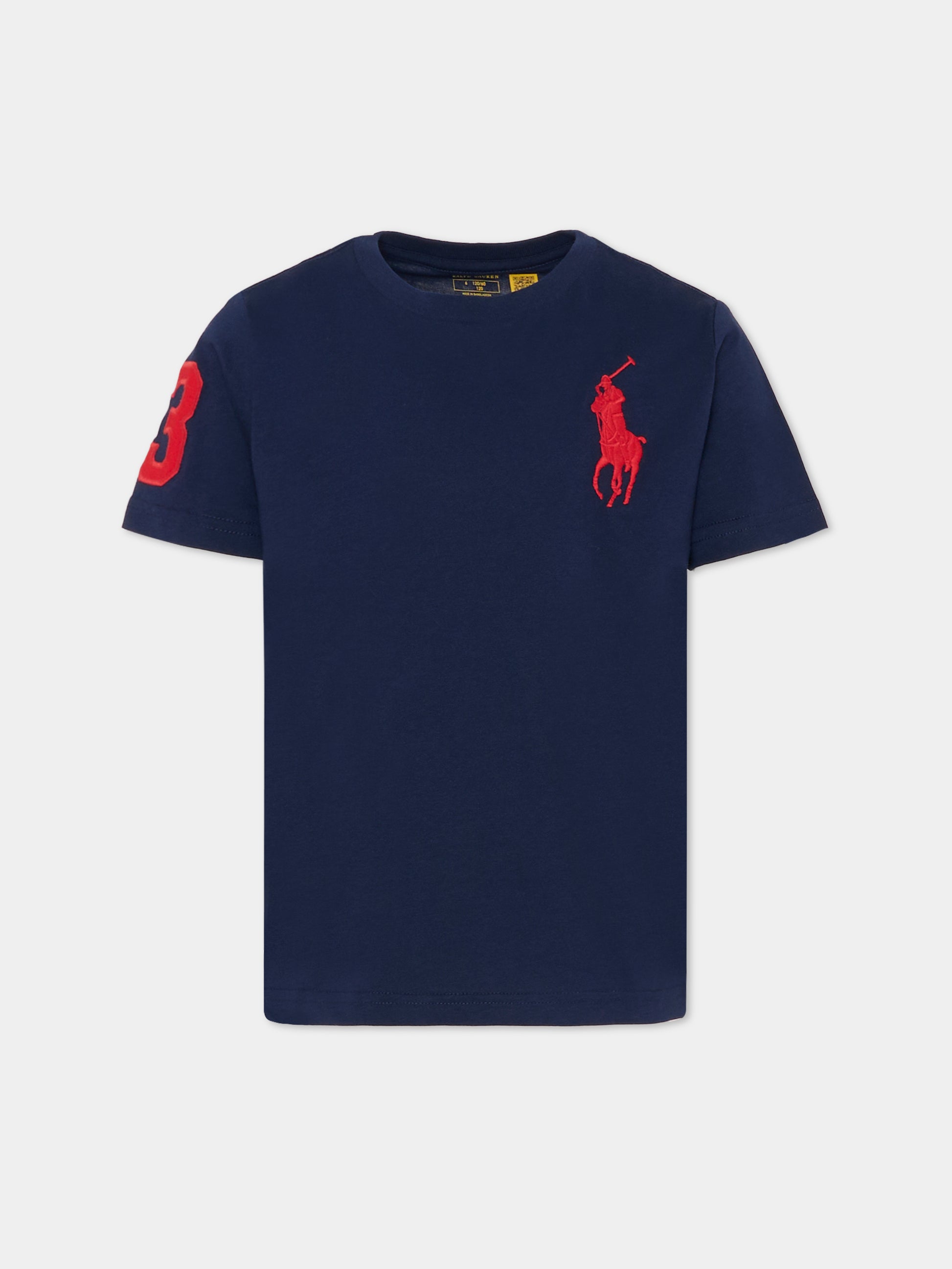 T-shirt blu per bambino con logo rosso,Ralph Lauren Kids,832907039