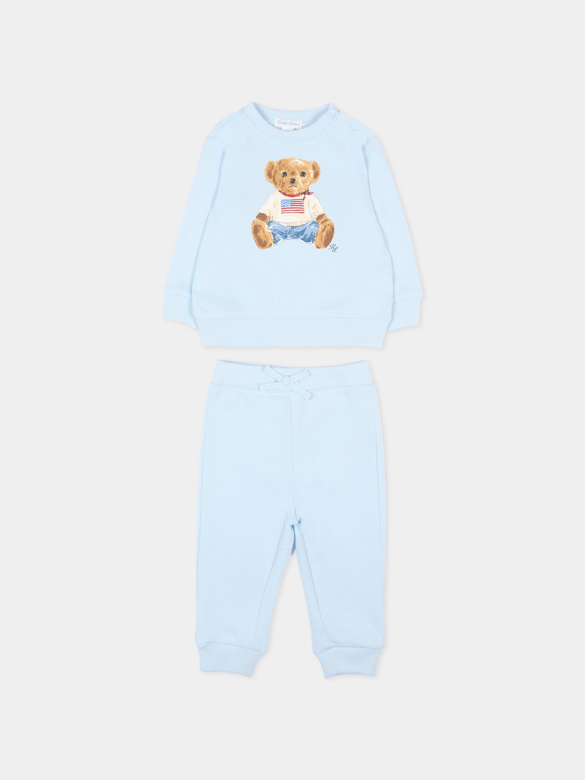 Completo sportivo celeste per neonato con Polo Bear,Ralph Lauren Kids,P02078001