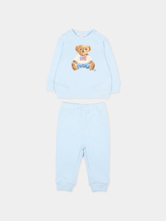 Completo sportivo celeste per neonato con Polo Bear,Ralph Lauren Kids,P02078001