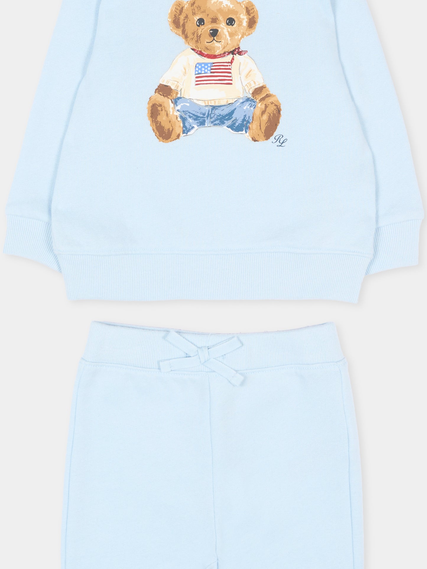 Completo sportivo celeste per neonato con Polo Bear,Ralph Lauren Kids,P02078001