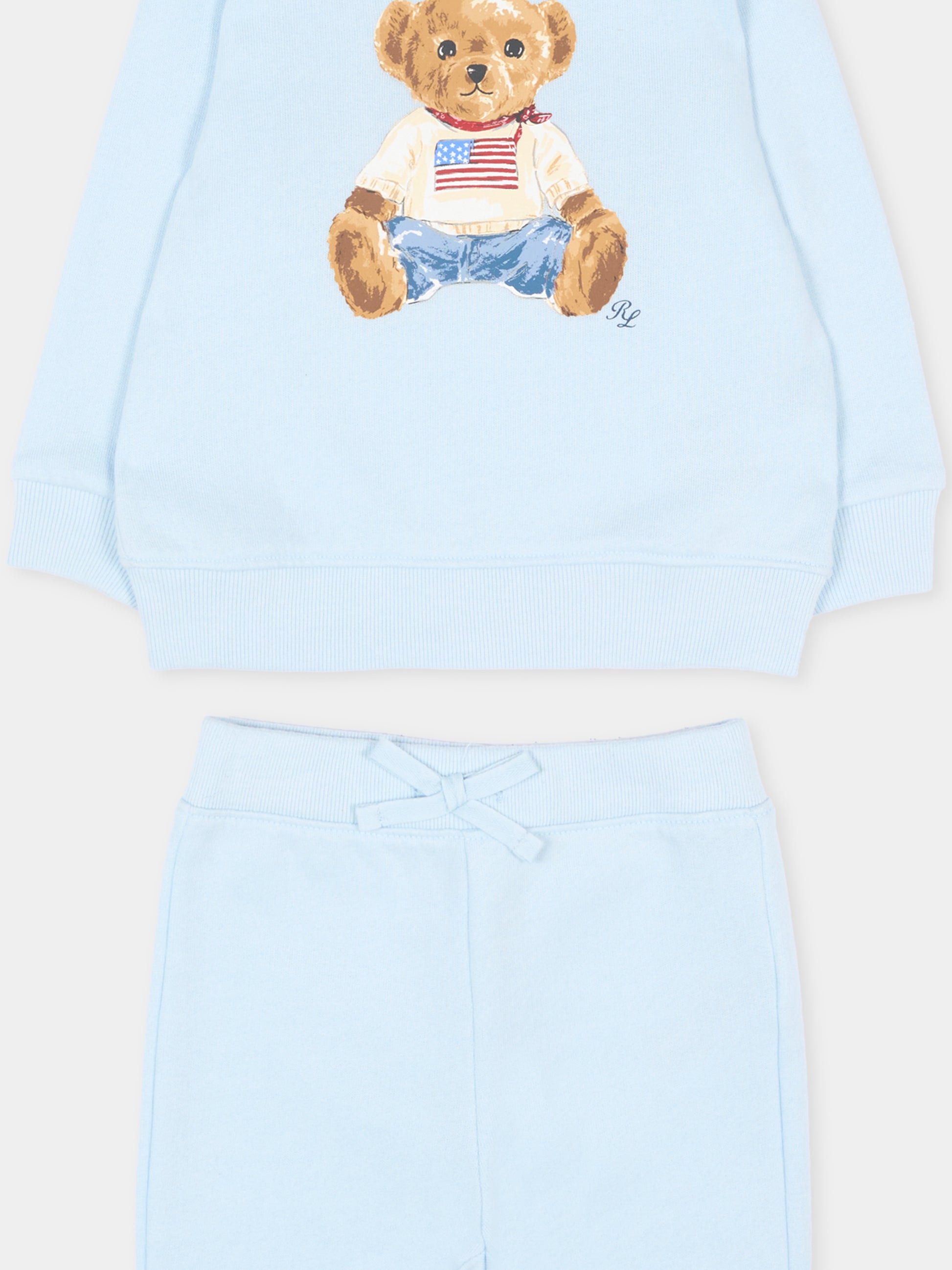 Completo sportivo celeste per neonato con Polo Bear,Ralph Lauren Kids,P02078001