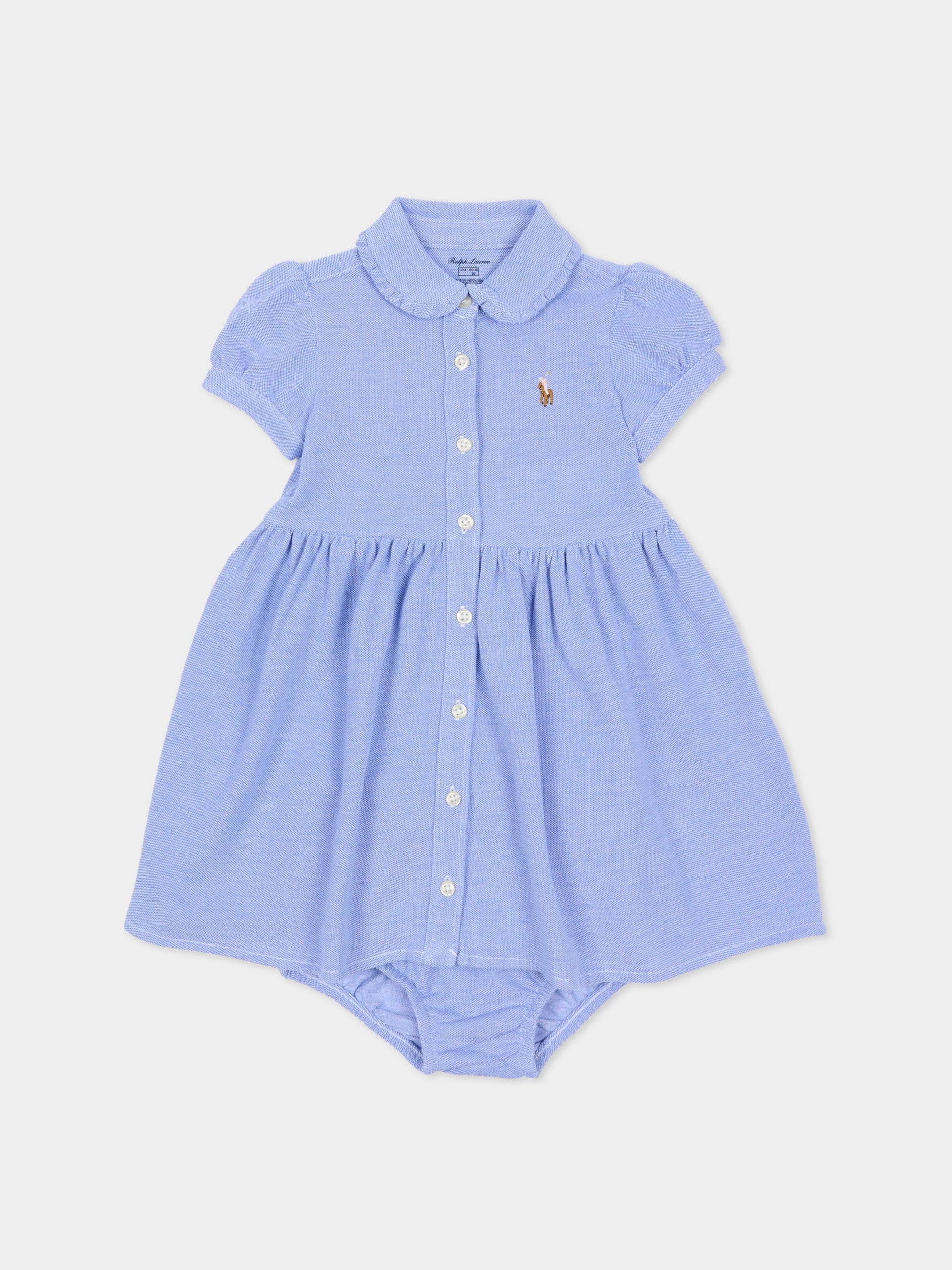 Vestito azzurro per neonata con iconico cavallino,Ralph Lauren Kids,734896002