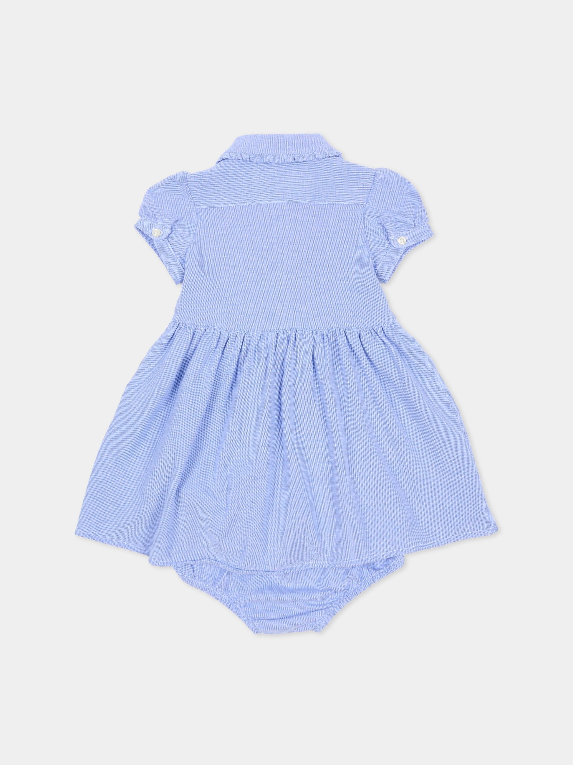 Vestito azzurro per neonata con iconico cavallino,Ralph Lauren Kids,734896002