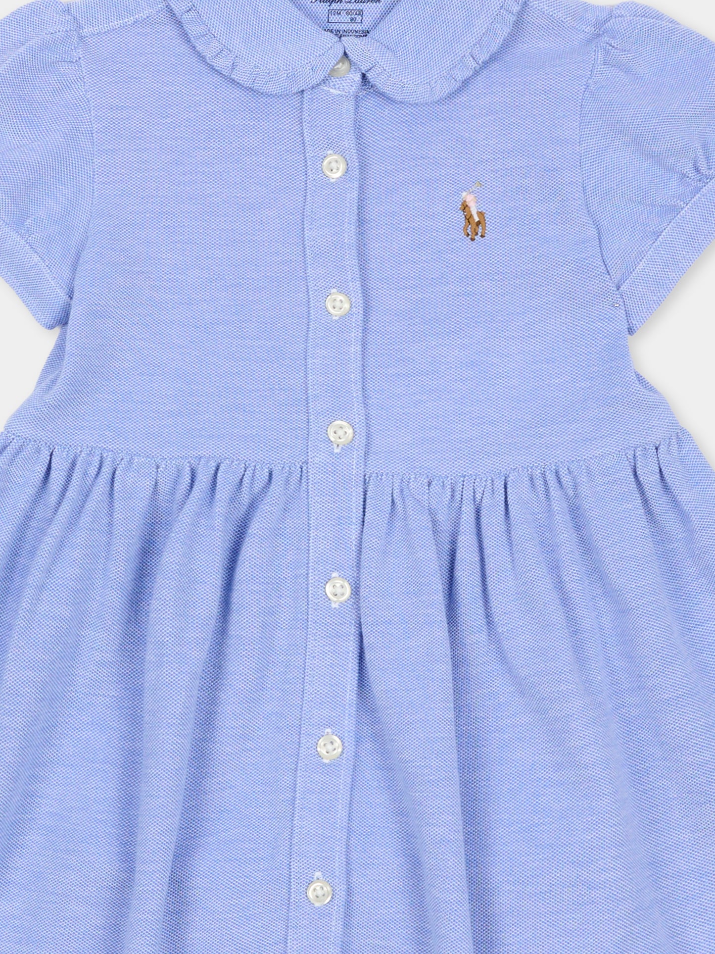 Vestito azzurro per neonata con iconico cavallino,Ralph Lauren Kids,734896002