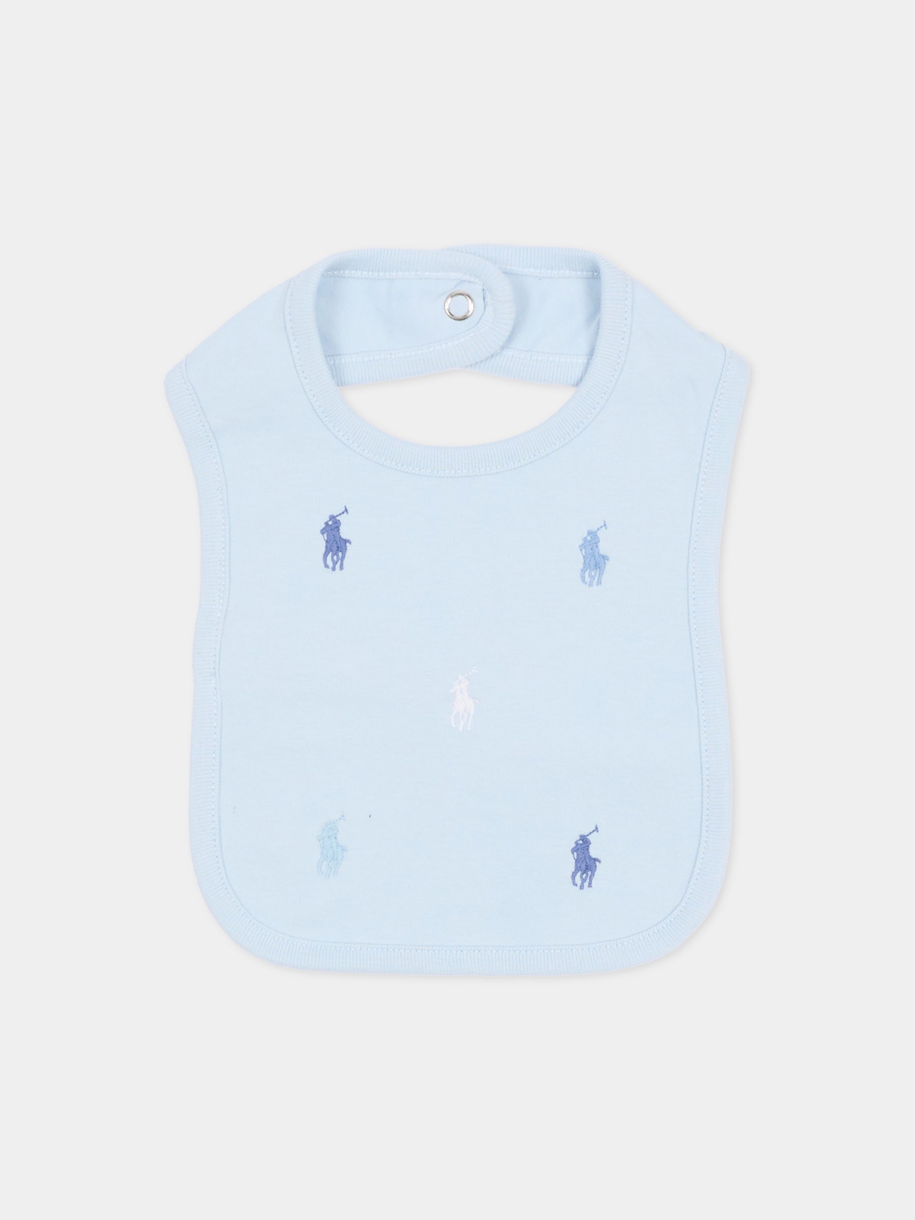 Bavaglino celeste per neonato con iconici cavallini,Ralph Lauren Kids,876689002
