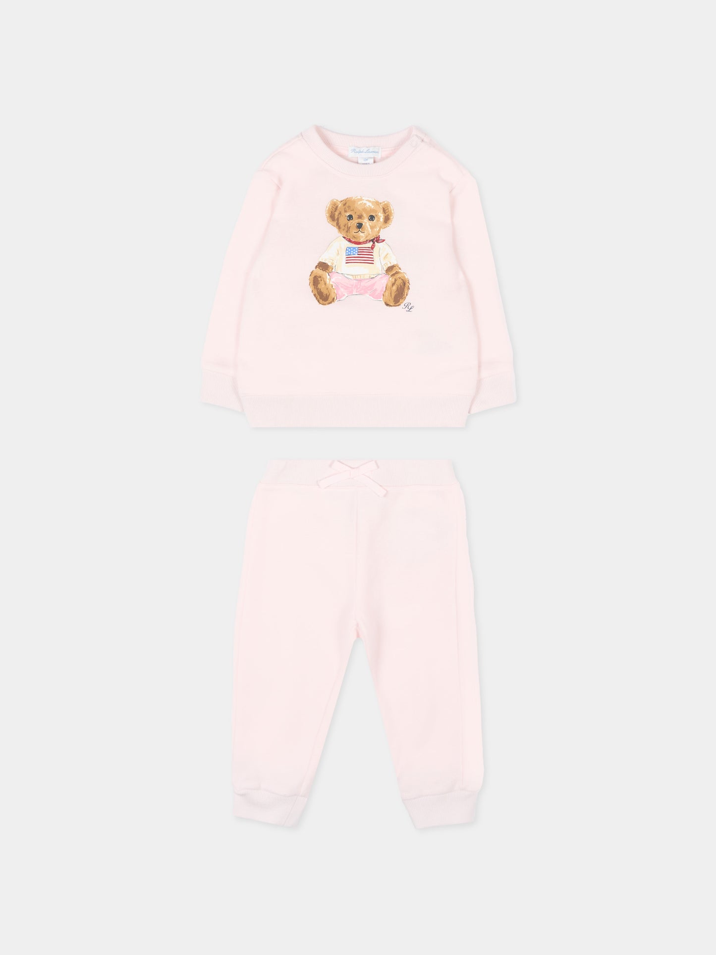 Completo sportivo rosa per neonata con Polo Bear,Ralph Lauren Kids,P02078002