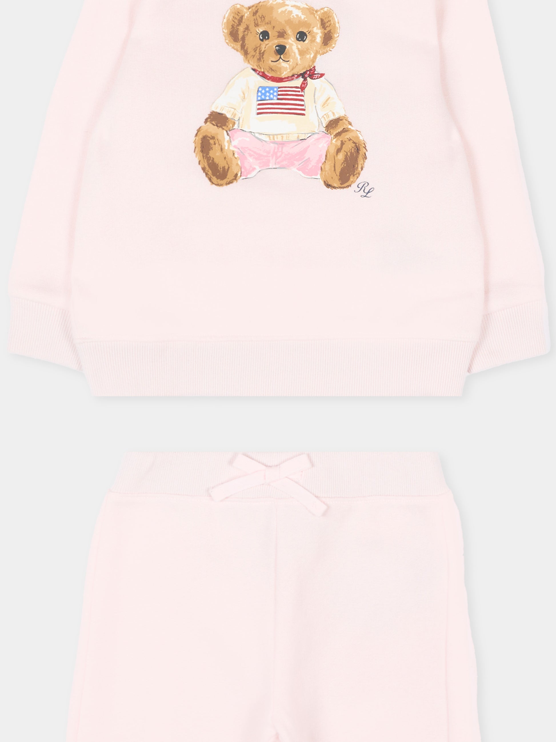 Completo sportivo rosa per neonata con Polo Bear,Ralph Lauren Kids,P02078002