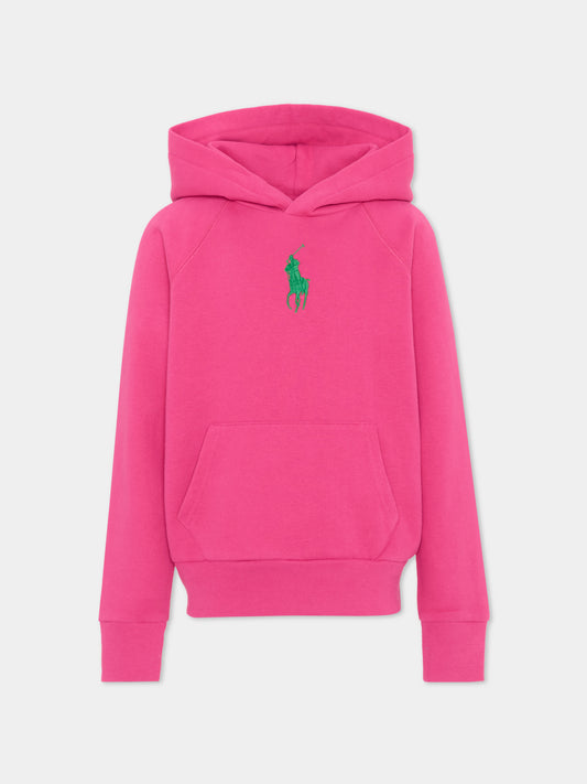 Felpa fucsia per bambina con Polo Pony,Ralph Lauren Kids,A95936002