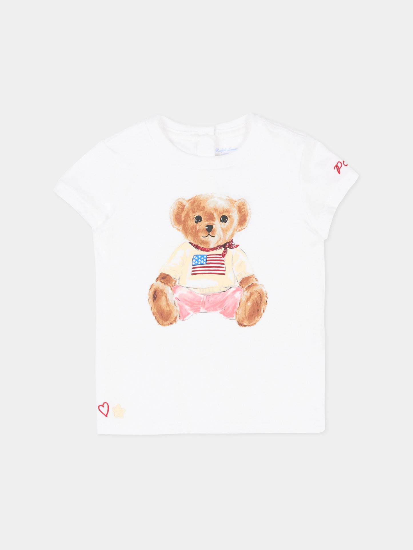T-Shirt bianca per neonata con Polo Bear,Ralph Lauren Kids,844732001