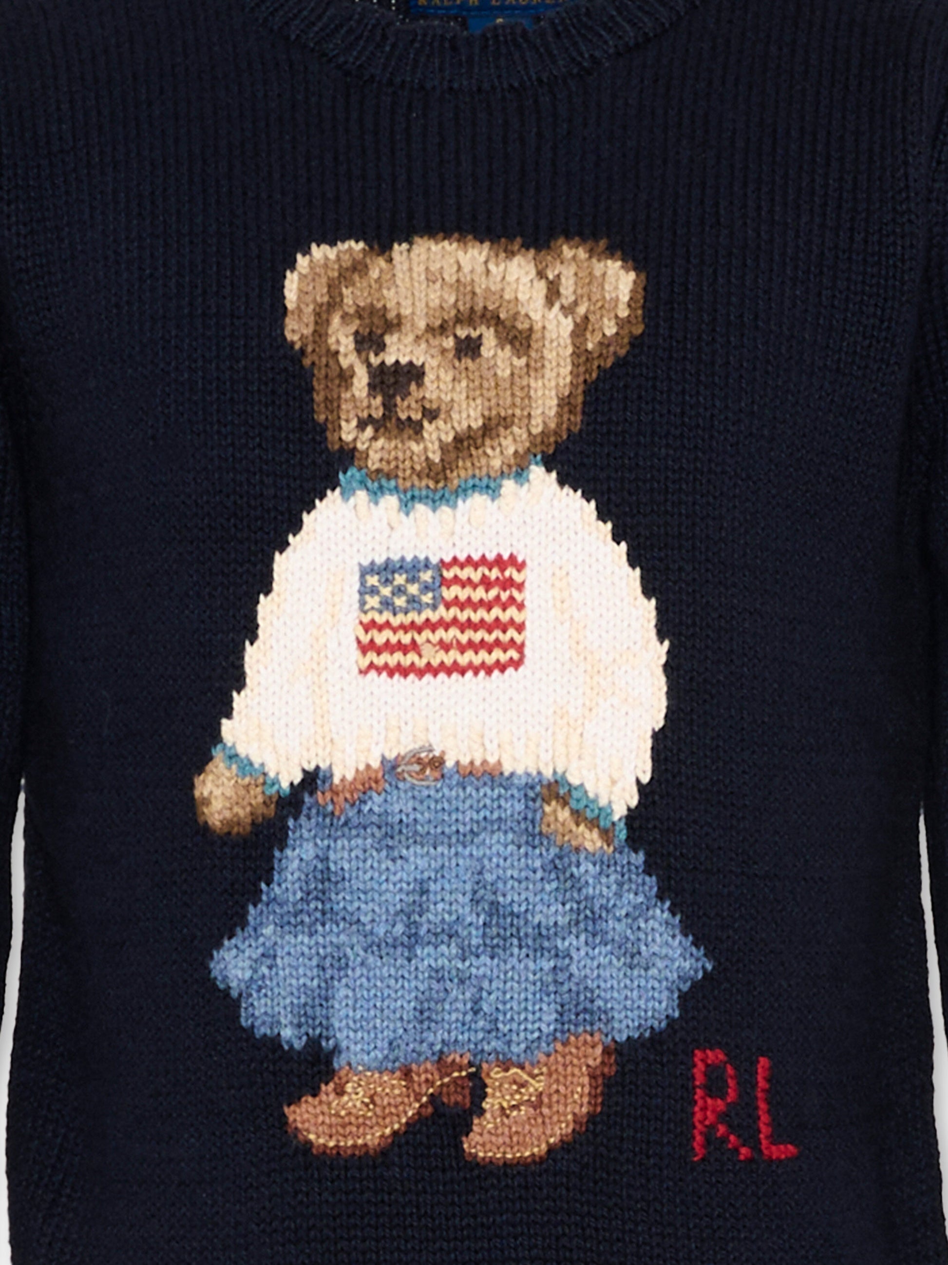 Maglione blu per bambina con Polo Bear,Ralph Lauren Kids,702268001