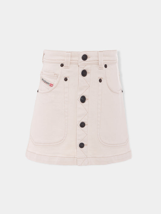 Gonna avorio per bambina con logo,Diesel,J00784 KXBDB K101