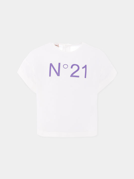 T-shirt bianca per bambina con logo,N°21 Kids,N21856 N0344 0N100