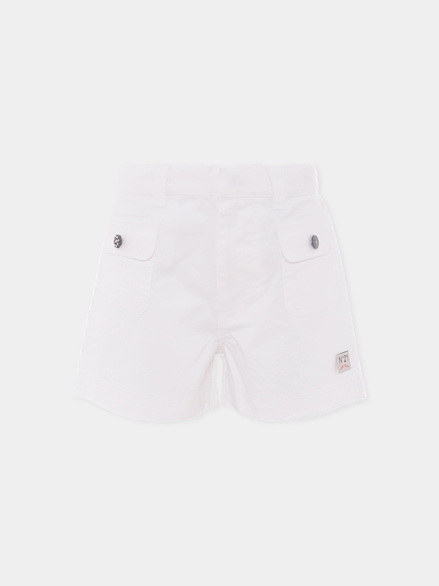 Shorts bianchi per bambina con logo,N°21 Kids,N21915 N0341 0N100
