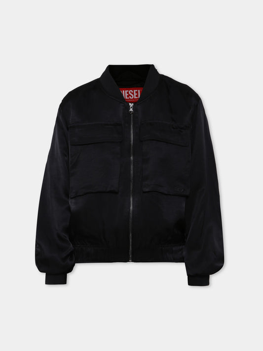 Bomber nero per bambino con logo,Diesel,J01950 KXBMX K900