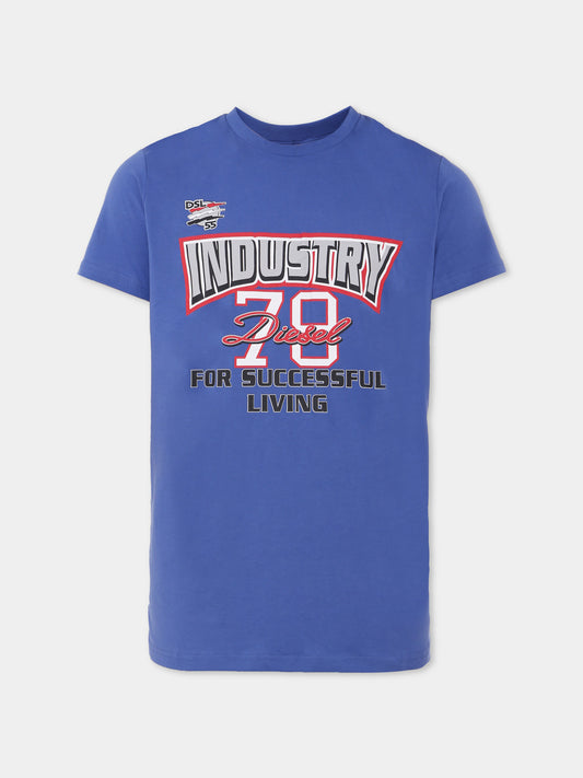 T-shirt blu per bambino con stampa Industry Diesel 78,Diesel,J01970 KYAUN K843