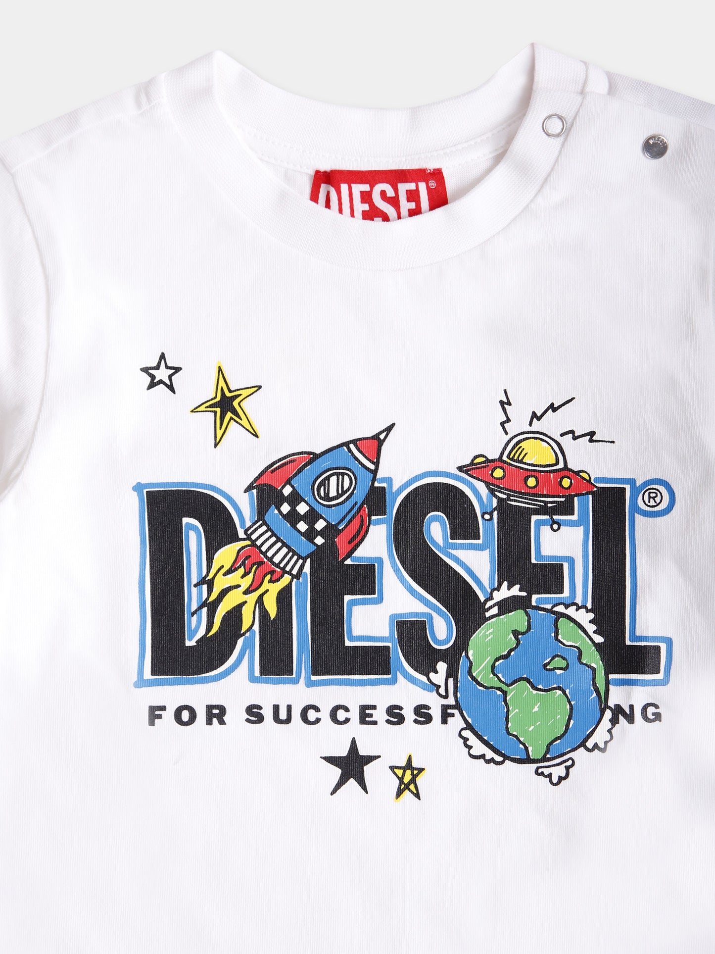 T-shirt bianca per neonato con stampa spazio e logo,Diesel,K00575 KYAYS K100