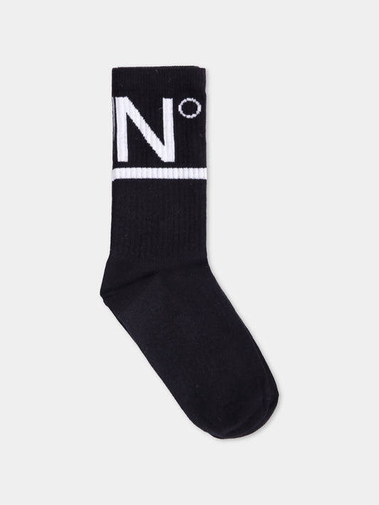 Calze nere per bambini con logo,N°21 Kids,N21812 N0196 0N900