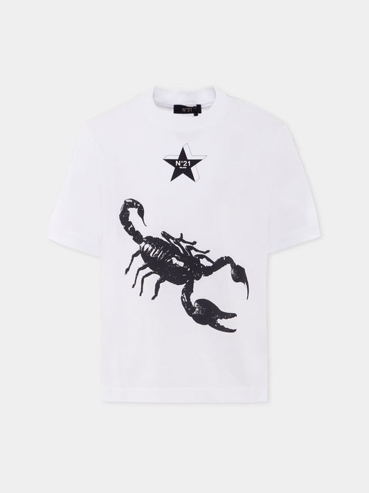 T-shirt bianca per bambino con scorpione,N°21 Kids,N21948 N0199 0N100