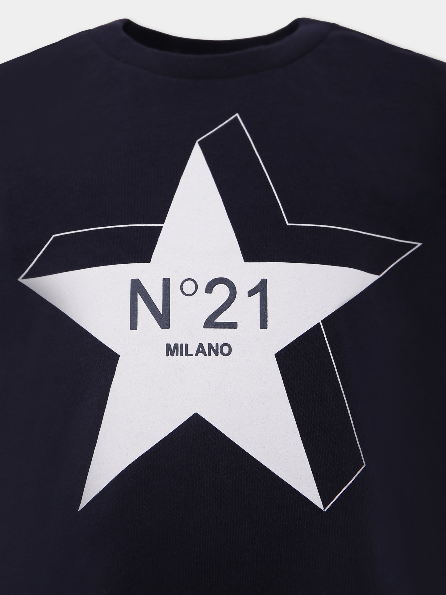 T-shirt blu per bambino con stella e logo,N°21 Kids,N21952 N0199 0N821