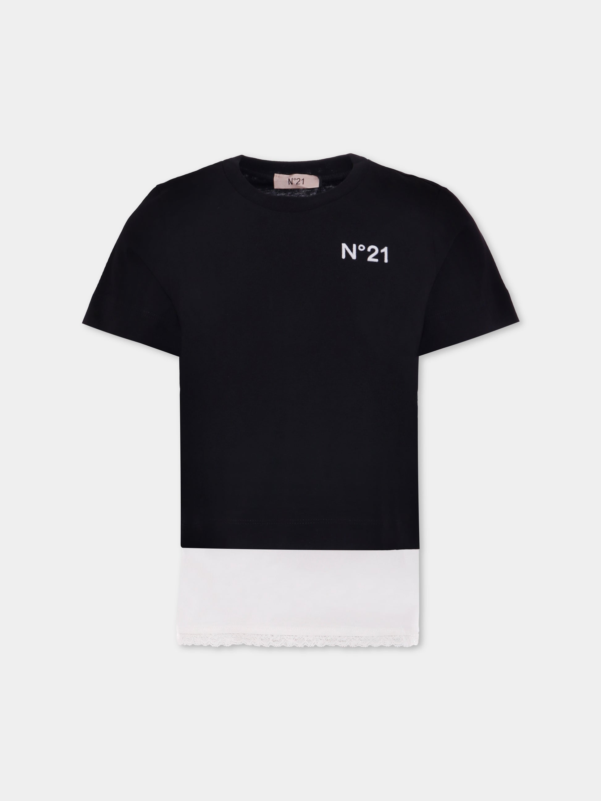 T-shirt nera per bambina con logo,N°21 Kids,N21980 N0153 0N900
