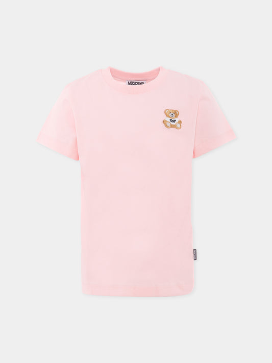 T-shirt rosa per bambina con patch Teddy Bear,Moschino Kids,H5M04K LAA02 50209