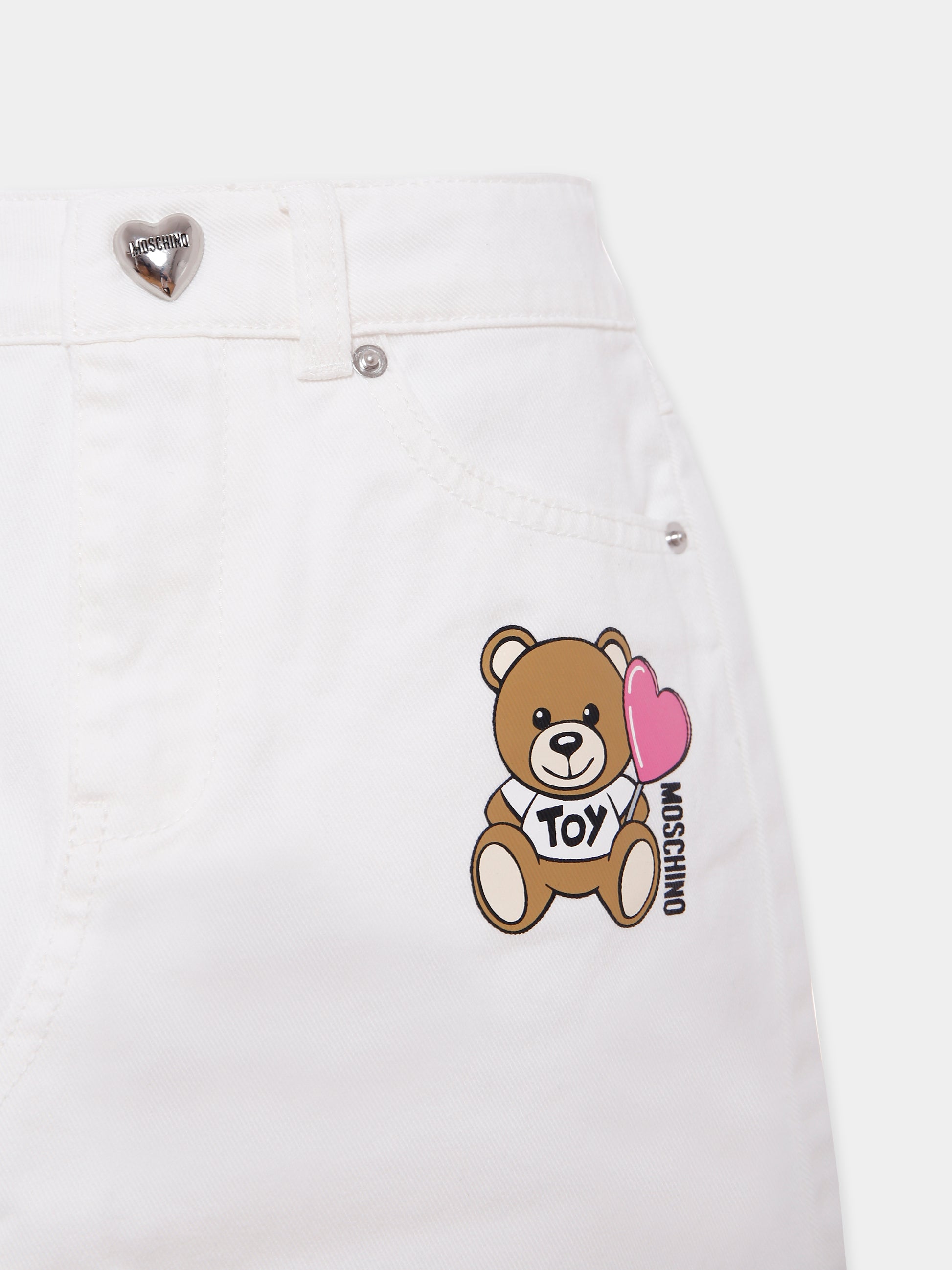 Gonna avorio per bambina con Teddy Bear e cuore,Moschino Kids,HAJ03M LOA14 10063