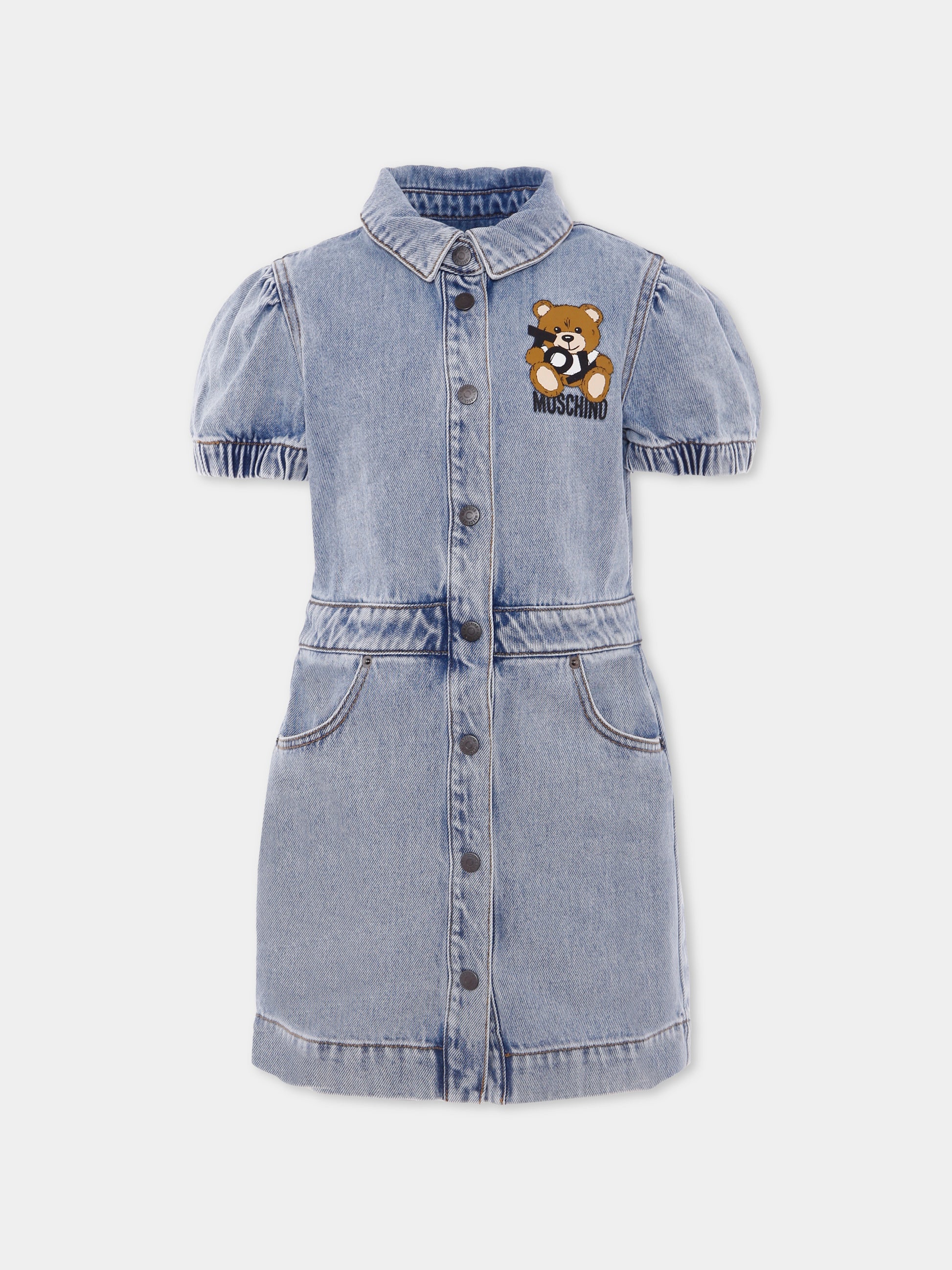 Vestito denim per bambina con Teddy Bear,Moschino Kids,HDV0FX L0E08 40186