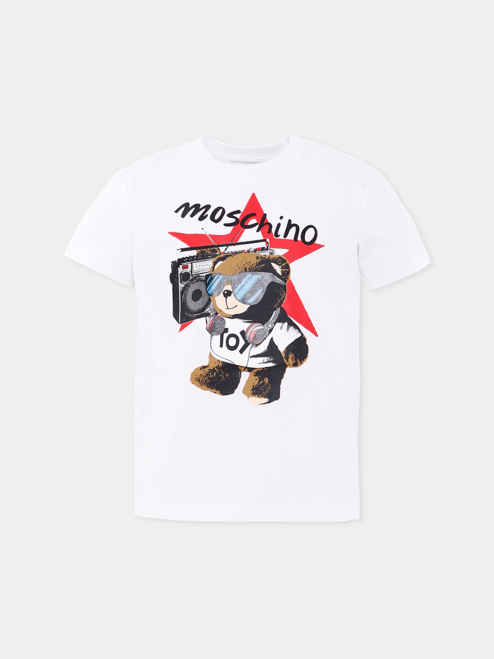T-shirt bianca per bambino con Teddy Bear,Moschino Kids,HXM04K LAA24 10101