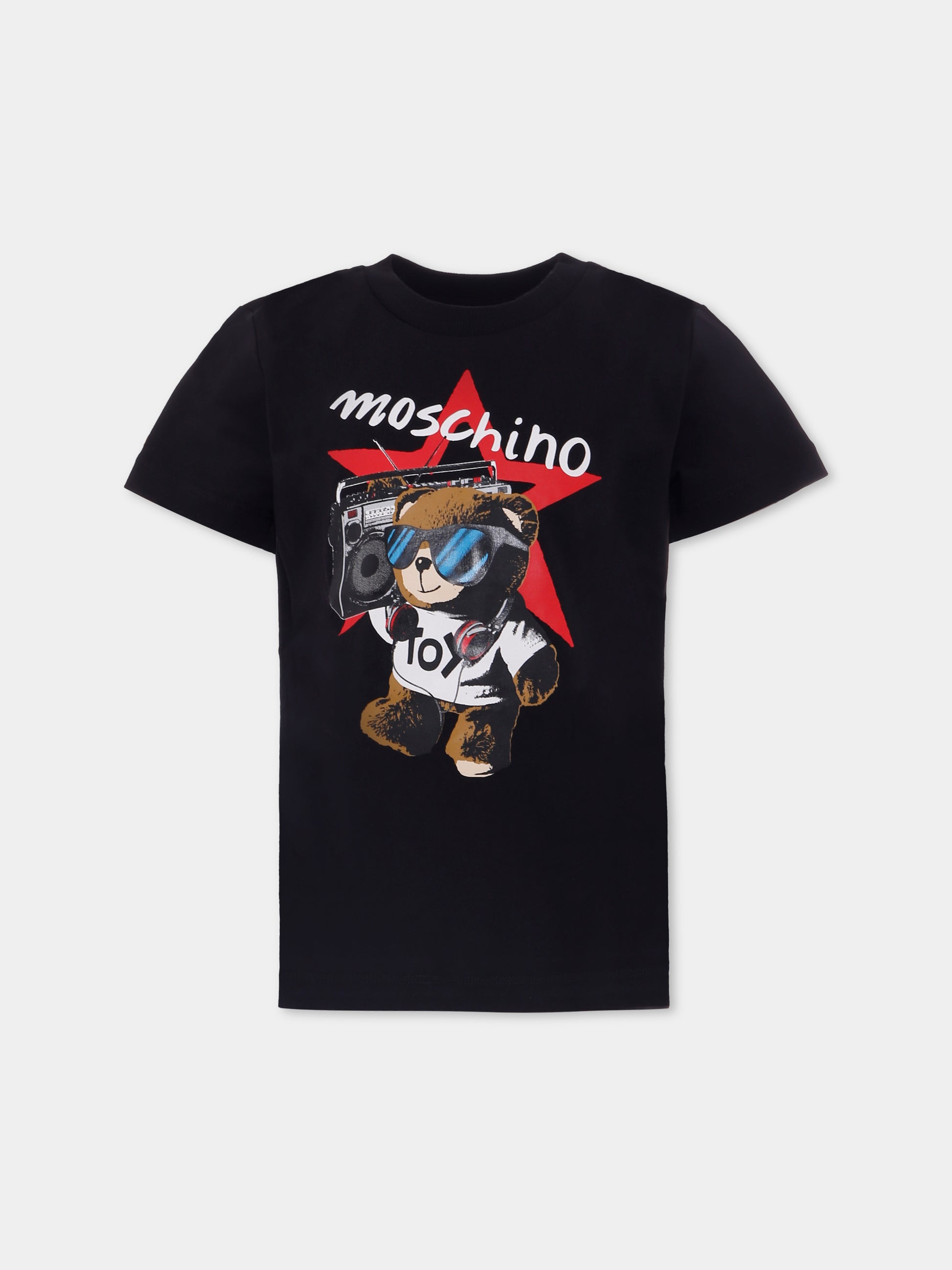 T-shirt nera per bambino con Teddy Bear,Moschino Kids,HXM04K LAA24 60100