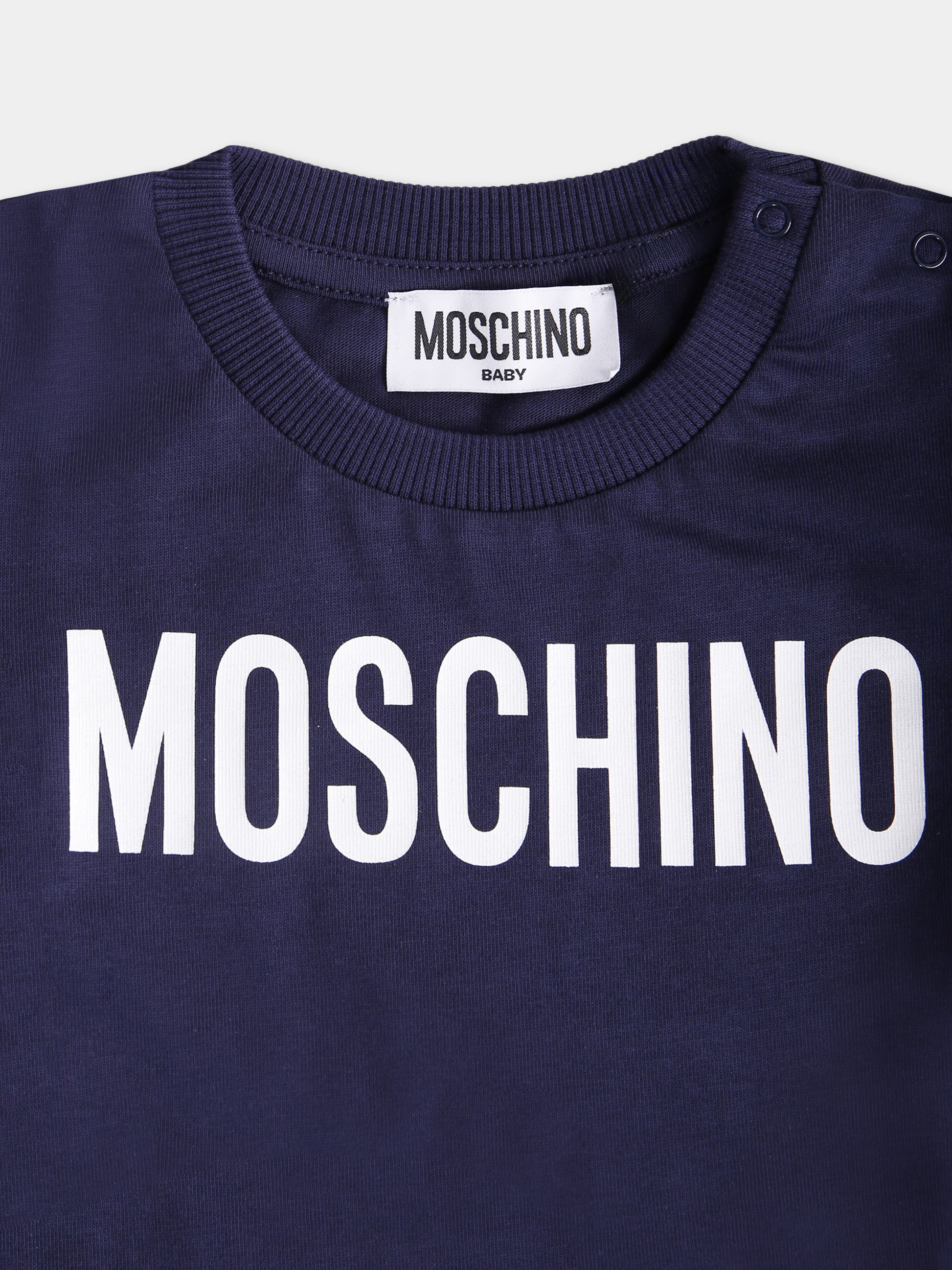 Vestito blu per neonata con logo,Moschino Kids,MDV0CJ LAA02 40016