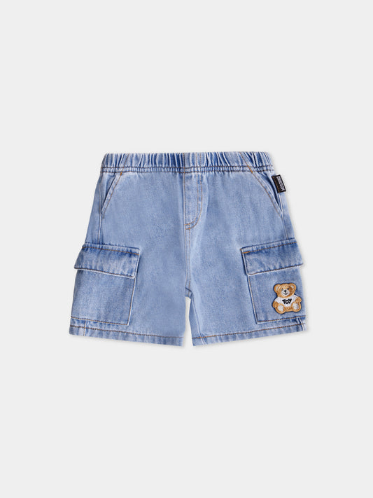 Shorts denim per neonato con Teddy Bear,Moschino Kids,MUQ01G L0E34 41041