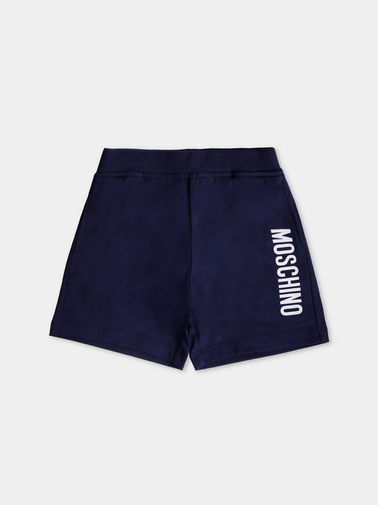 Shorts blu per neonato con logo,Moschino Kids,MUQ01L LAA23 40016