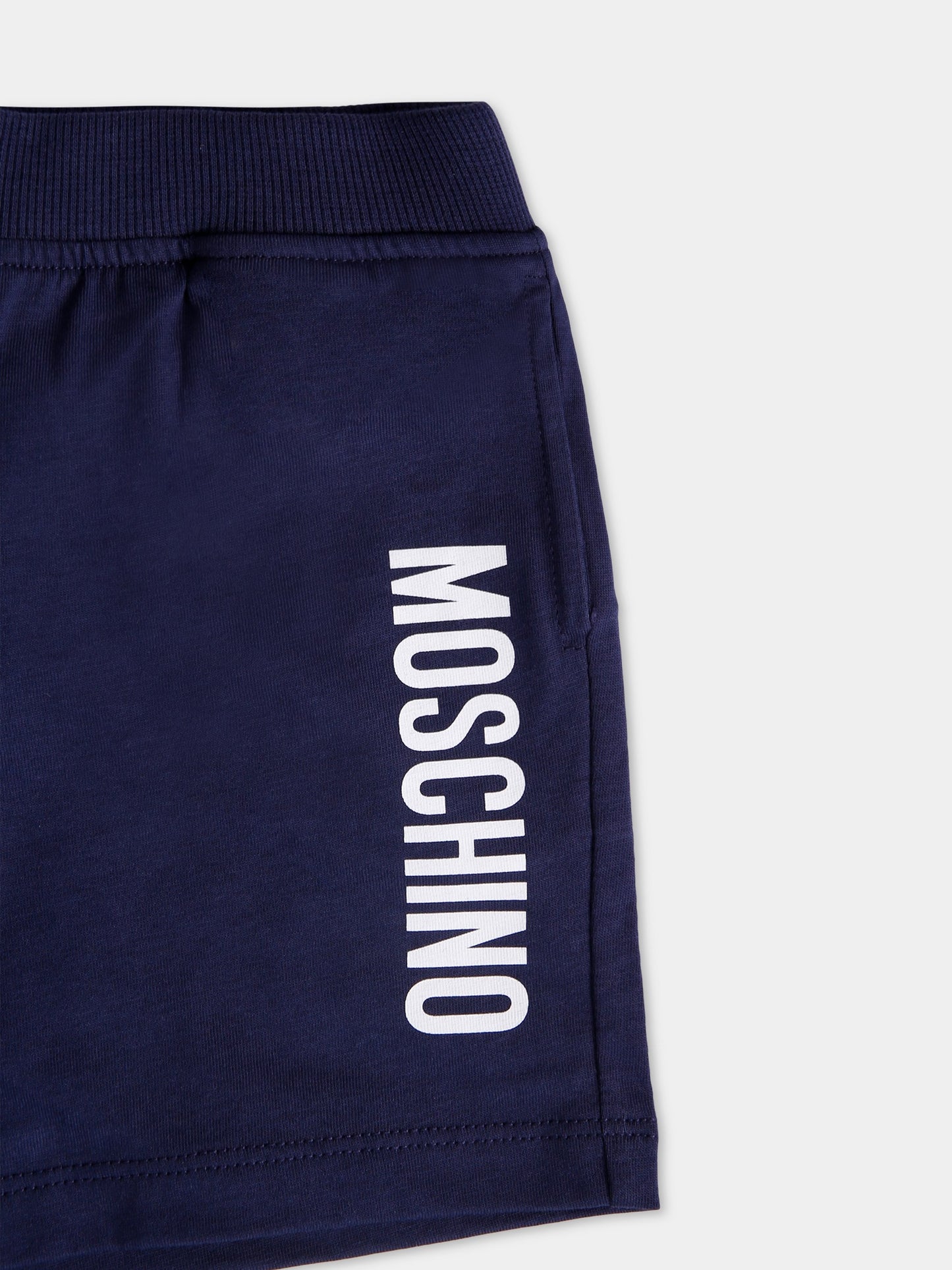 Shorts blu per neonato con logo,Moschino Kids,MUQ01L LAA23 40016