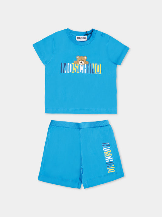 Completo azzurro per neonato con Teddy Bear,Moschino Kids,MVG00M LAA02 41047