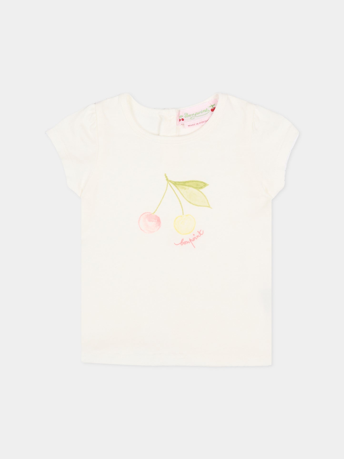 T-shirt avorio per neonata con ciliegie,Bonpoint,S06XTSK00001 102