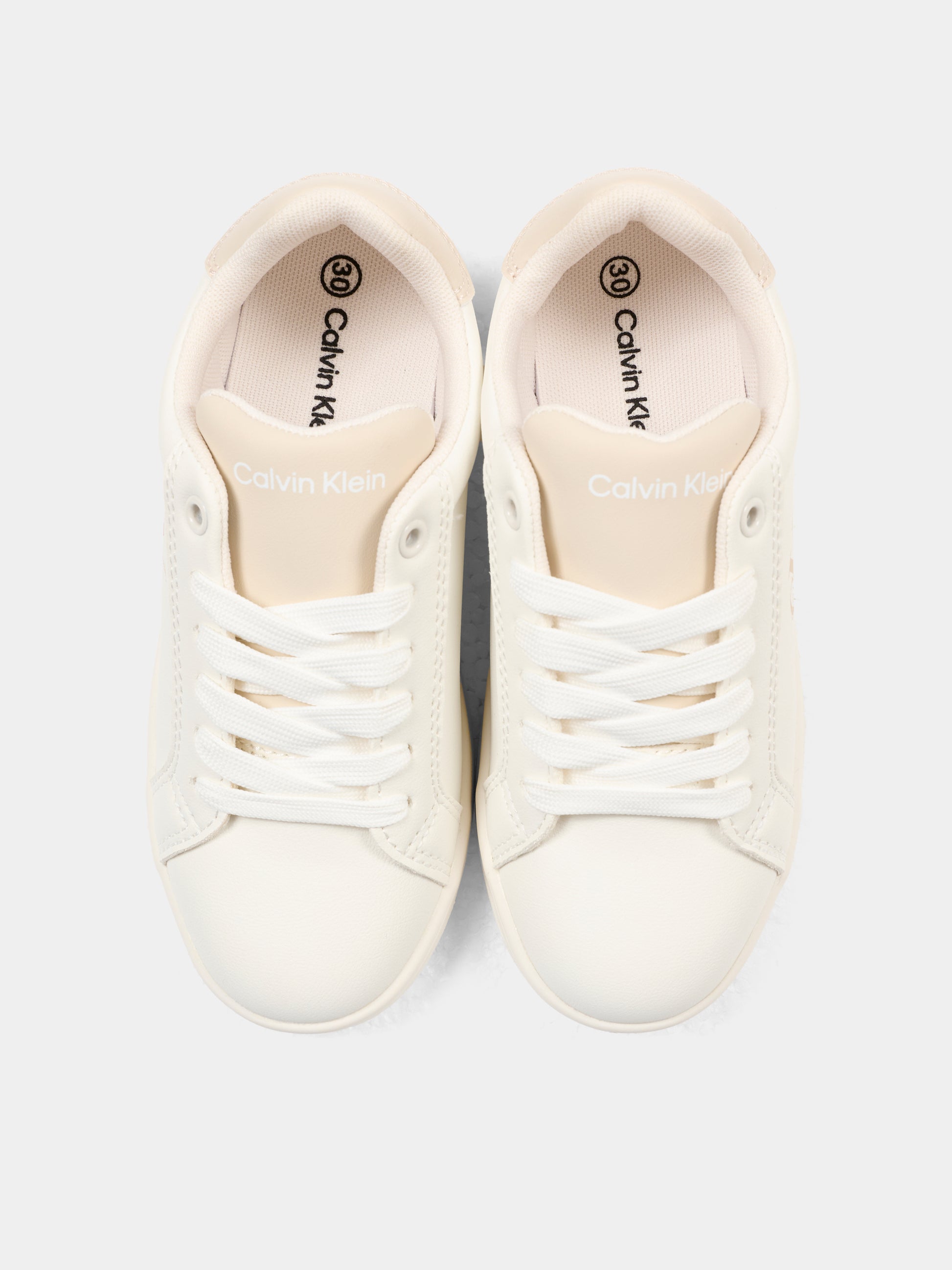 Sneakers bianche per bambina con logo beige,Calvin Klein Kids,V3X9 83285 1355A472