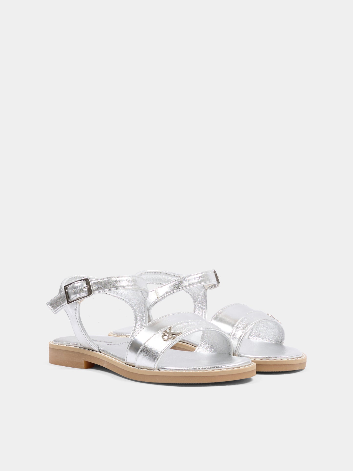 Sandali argento per bambina con logo,Calvin Klein Kids,V4A2 83355 0504904